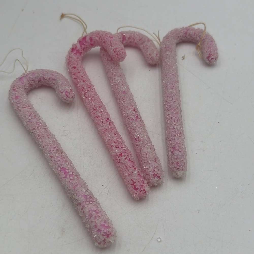 Vintage 1950's Sugar Cane Christmas Ornaments Retro Kitsch  Set Of 4